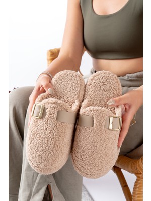 Slipcat Kadın Vizon Renkli Kemer Geçmeli Ev Terliği Konforlu Giyim Hediyelik Çeyiz Bohça