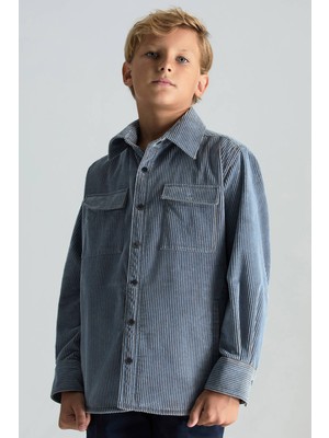 Hemington Saf Pamuk Çizgi Desenli Açık Mavi Çocuk Ceket Gömlek