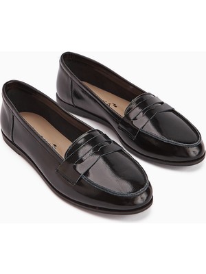 Limoya Solina Hakiki Deri Siyah Rugan Makosen Ayakkabı Rahat Günlük Loafer