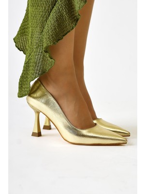 Limoya Celestine Altın Kırışık Parlak Rugan Sivri Burunlu Stiletto