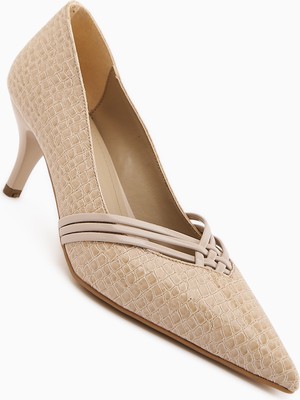 Limoya Riyam Bej Kroko Desenli Kadın Stiletto Ayakkabı