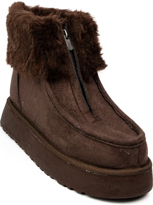 Babalı 1539 Kahverengi Süet Kalın Taban Kadın Bot