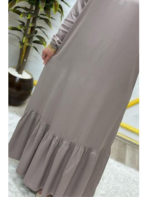 Elmas Tesettür Kadın Tesettür Giyim Büyük Beden Düz Fırfırlı Elbise