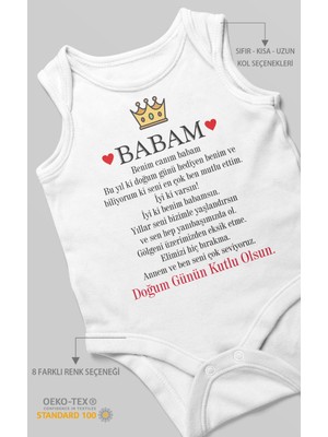 Morivo Kids Babam Doğum Günün Kutlu Olsun Baskılı Bebek Zıbını – Çıtçıtlı Body 8 Renk | %100 Pamuk Sıfır Kol