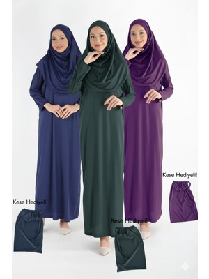 Plistre 2133_TEK Parça Kaymaz Başörtülü Namaz Tesettür Elbisesi Boneye Son