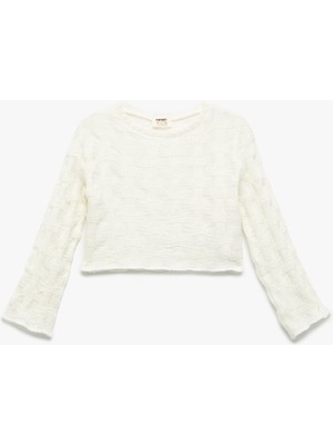 Koton Uzun Kollu Bisiklet Yaka Dokulu Crop Sweatshirt