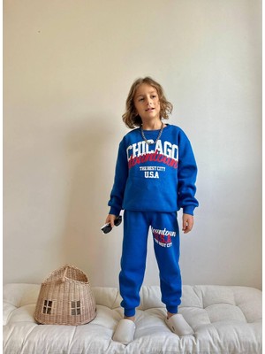 Sacro Kids Basketbol Baskılı Şardonlu 3 Iplik Sweatshirt-Eşofman Altı Kışlık Erkek Çocuk Takım