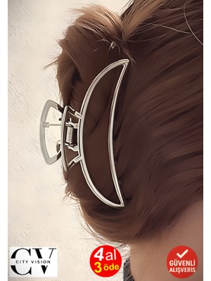 Gümüş Renk Eliptik Metal Mandal Saç Tokası 11 cm Büyük Boy - Dayanıklı ve Şık