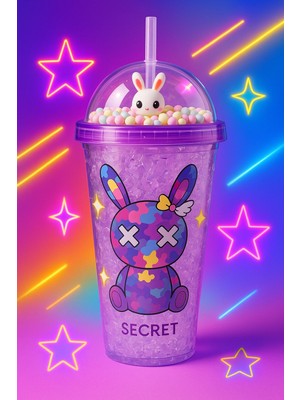 biton  suluk pipetli buzlu cam görünümlü 450 ml çift katman mika su şişesi 2087 mor