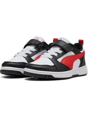 Puma Rebound V6 Lo Ac+ Ps-White-Red-Black Çocuk Ayakkabı-Beyaz