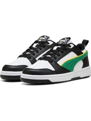 Puma Rebound V6 Lo Super Puma Jr-White-Green-Black Çocuk Ayakkabı-Beyaz