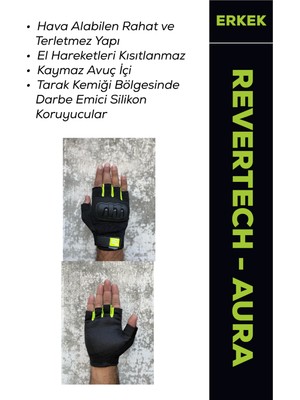 Motokit Revertech Aura Siyah - Neon M / Yarım Parmak - Kaymaz Avuç Içi Özellikli Motosiklet Eldiveni (Erkek)
