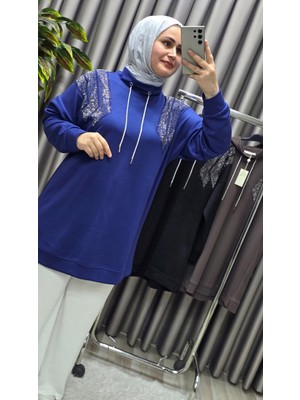 Elmas Tesettür Kadın Giyim Büyük Beden Önü Taşlı Tunik