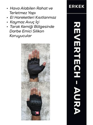 Motokit Revertech Aura Siyah / Yarım Parmak - Kaymaz Avuç Içi Özellikli Motosiklet Eldiveni (Erkek)