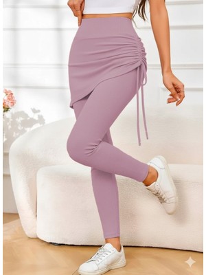 Ahes Shopping Kadın Yüksek Bel Yandan Büzgülü Alttan Uzun Kaşkorse Tayt Etek