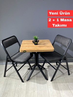 Hey Modüler Mobilya Mercan 2 Kişilik Yuvarlak Mutfak Yemek Masası Takımı 2+1ceviz Gri Kumaş 60 cm