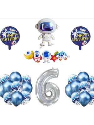 Sinda Uzay Konsepti Doğum Günü Parti Kutlama Seti - Astronot Mini Yuvarlak- Astronot Folyo Balon Seti