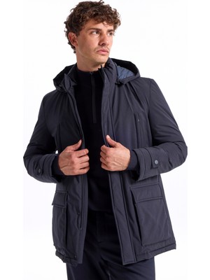 Fabrika Lacivert Erkek Kaban %100 Polyester Kapüşon Yaka M Beden Özellikli F5WM-KBN 2552