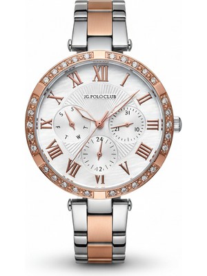 Jg. Polo Club Kadın Kol Saati Rose Gold Renk, Beyaz Kadran - Şık Metal Kordon, 2 Yıl Garantili