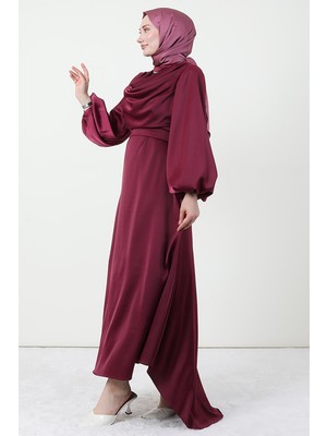 Giza Store Kuyruklu Degaje Elbise Vişne