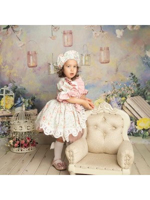 Somon Mint Çiçekli Vintage Elbise, Özel Dikim,doğum Günü ,fotoğraf Çekimi,0-12 Yaşa Uygun