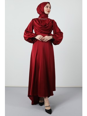 Giza Store Kuyruklu Degaje Elbise Bordo