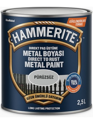 Marshall Hammerite Astarsız Boyasız Paslı Yüzey Metal Boyası Pürüzsüz Gümüş 0,25 L