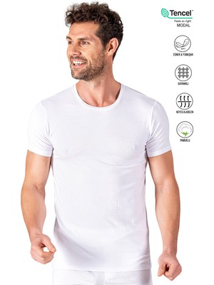 Özkan Underwear Erkek Yuvarlak Yaka Pamuklu Modal Tişört Fanila 3XL Nefes Alabilir Esnek Kumaş