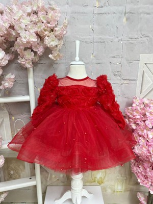 Kırmızım Karanfil Vintage Kız Bebek Elbise,doğum Günü Elbise,fotoğraf Çekim Elbise,0-12 Yaş Uygun