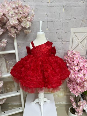 Askılı Alya Kırmızı Vintage Kız Bebek Abiyesi,doğum Günü Elbise,fotoğraf Çekim Elbise,0-12 Yaş Uygun