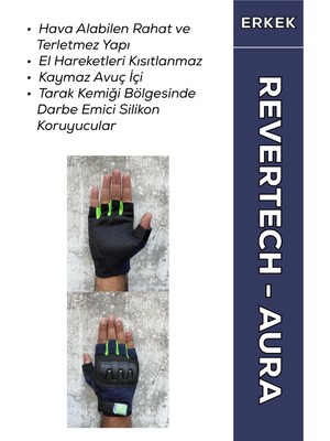 Motokit Revertech Aura Lacivert - Neon 2XL / Yarım Parmak - Kaymaz Avuç Içi Motosiklet Eldiveni (Erkek)