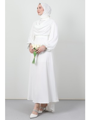 Giza Store Kuyruklu Degaje Elbise Beyaz