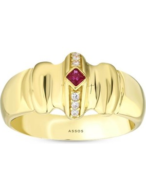 Assos Pırlanta Altın Taşlı Tasarım Yüzük - 14K