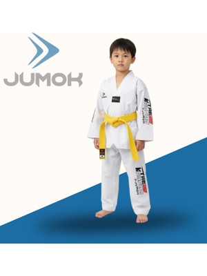 Jumok Nakışlı Taekwondo-Tekvando Beyaz Yaka Acemi Elbise Kıyafeti Dobok