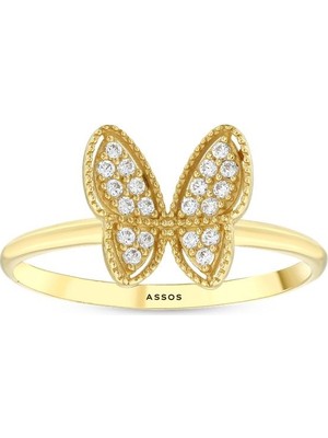 Assos Pırlanta Kelebek Figürlü Altın Yüzük - 14K