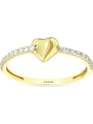 Assos Pırlanta Altın Taşlı Kalp Yüzük - 14K