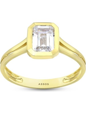 Assos Pırlanta Altın Baget Yüzük - 14K