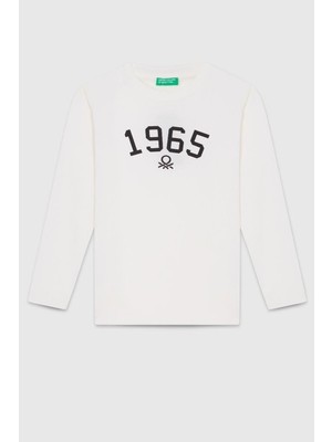 United Colors Of Benetton Erkek Çocuk BNT-B23339 Uzun Kol Tshirt Ekru