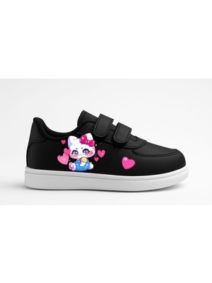 Lias Shoes Mavi Pantalonlu Tatlı Gözlü Laylo Baskılı Siyah Bantlı Çocuk Spor Ayakkabı Sneaker