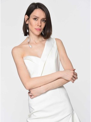 ROMAN Tek Omuz Coral Gece Elbisesi Beyaz Y1911313_002