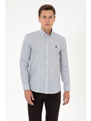 U.S. Polo Assn. Erkek Lacivert Çizgili Slim Fit Uzun Kollu Gömlek Trend Stil