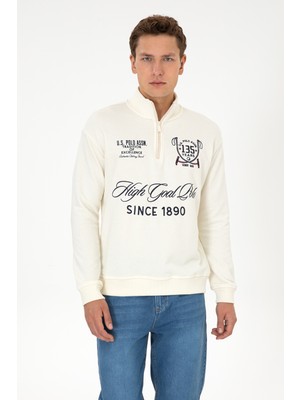 U.S. Polo Assn. Erkek Comfort Fit Yarım Fermuarlı Krem Sweatshirt 50310284-VR256