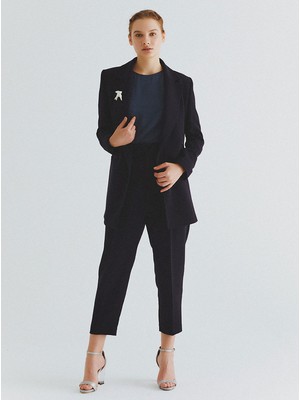 ROMAN Yaka Ve Düğme Detaylı  Kadın Ceket Lacivert K2016010_015