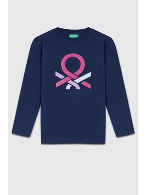 United Colors Of Benetton Kız Çocuk BNT-G23331 Uzun Kollu Tshirt Lacivert