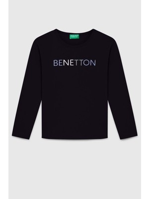 United Colors Of Benetton Kız Çocuk Uzun Kollu Tshirt Siyah Günlük Stil Rahat Kullanım