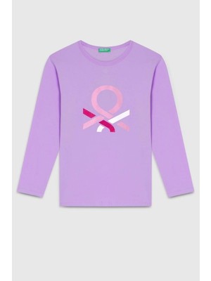 United Colors Of Benetton Kız Çocuk  BNT-G23331 Uzun Kollu Tshirt Lila