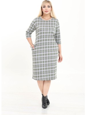 Modayız Çift Cepli Desenli Esnek Kışlık Büyük Beden Midi Elbise 20D-2728