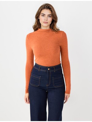 Jimmy Key Kıremıt Yarım Balıkçı Yaka Dar Kesim Basic Örme Bluz