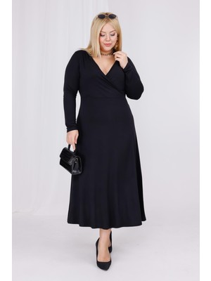 Madwilo Kadın Maxi Elbise Kruvaze Yaka Trend A-Line Stil Günlük Kullanım İçin Şık Tasarım