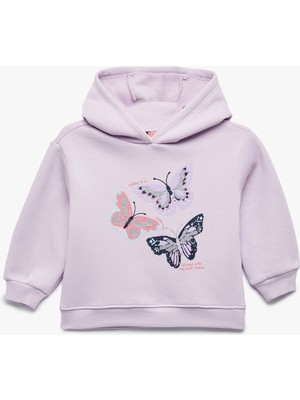 Koton Uzun Kollu Kapşonlu Kelebek Baskılı Sweatshirt